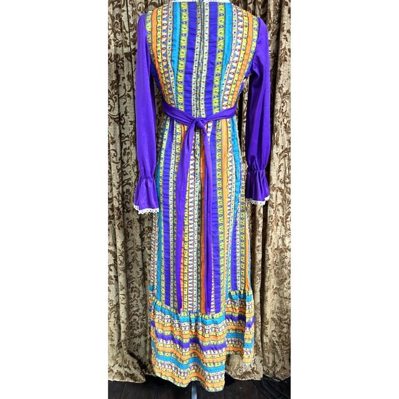 Vintage Handmade OOAK Purple Velveteen 1960S MOD Flower Power Psychedelic Gown - Picture 6 of 12